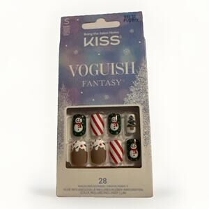 KISS Voguish Fantasy Nails Holiday 28ct Snowman Tree Candy Cane Set FV09YX NEW